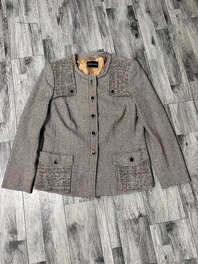 Rena Lange Houndstooth Tweed Blazer in Brown & White US 12
